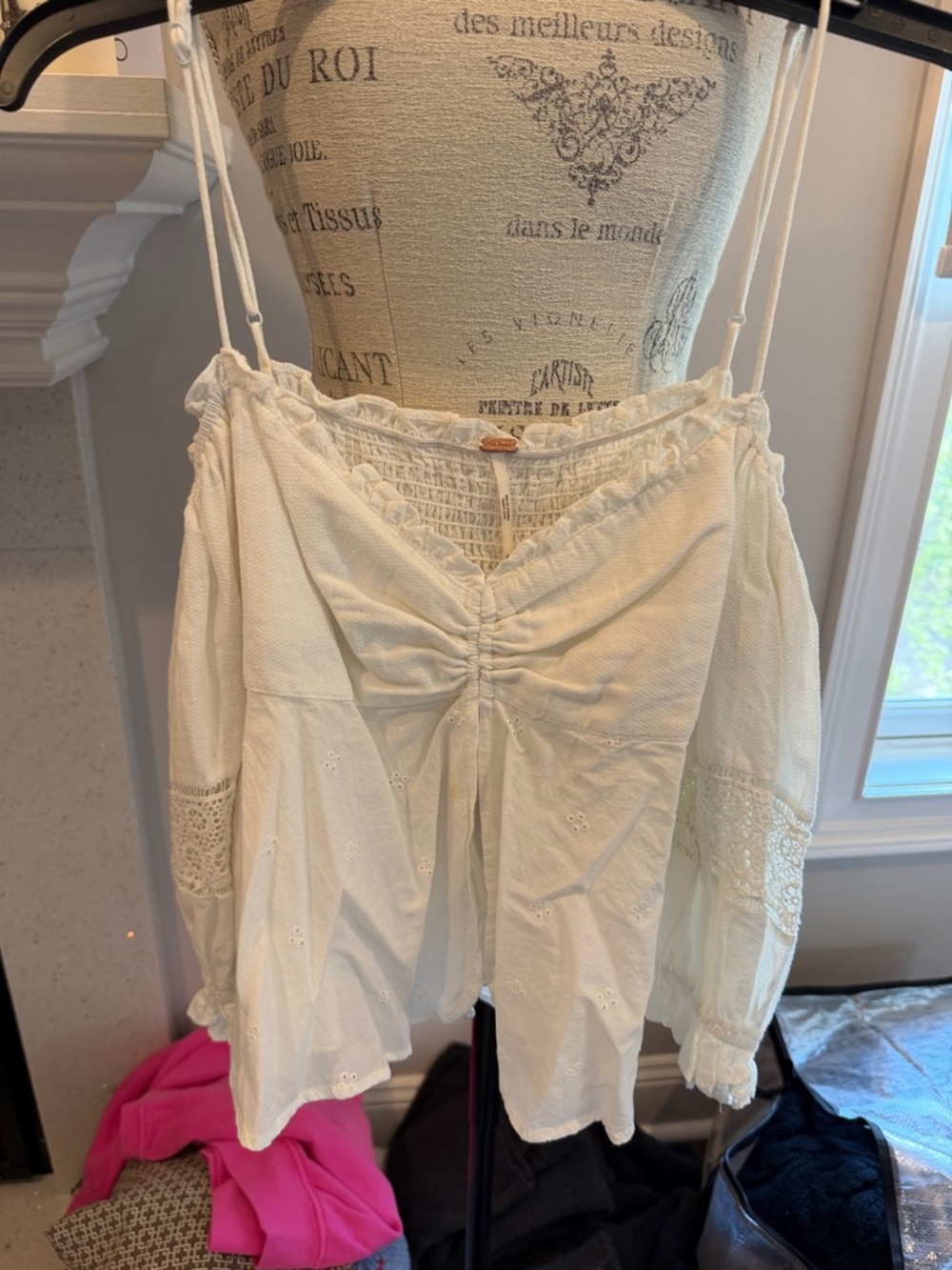 Free People Cream Off-Shoulder Eyelet Blouse